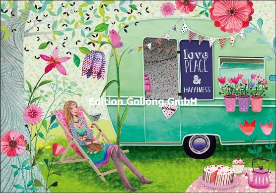 "Love, Peace & Happiness" Doppelkarte mit Flower Power ♥