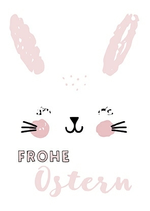 "Frohe Ostern" Postkarte mit Hasengesicht