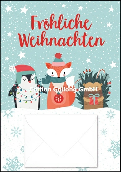 "Fröhliche Weihnachten" Geldkarte mit süßen Tierchen