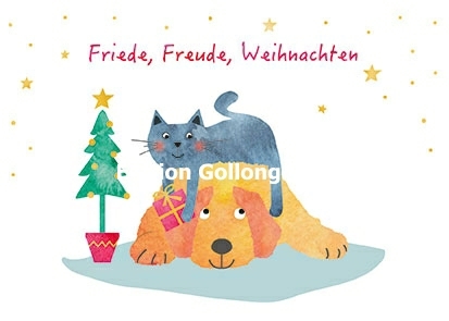 "Friede, Freude, Weihnachten" Postkarte mit Hund & Katze