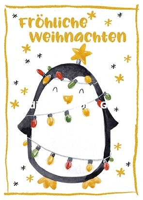 "Fröhliche Weihnachten" Postkarte mit Pinguin