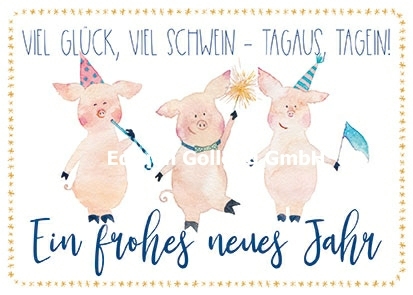 "Viel Glück, viel Schwein - tagaus, tagein!" abgerundete Postkarte ☘